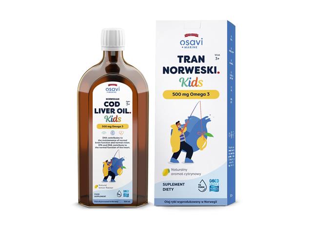 Osavi Tran norweski Kids 500 mg Omega 3 naturalny aromat cytrynowy interakcje ulotka olej  500 ml