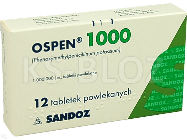 Ospen 1000 interakcje ulotka tabletki powlekane 1 000 000 I.U. 12 tabl.