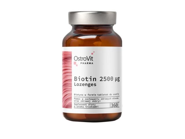 OstroVit Biotin 2500 µg lozenges smak truskawki interakcje ulotka tabletki do ssania  360 tabl.