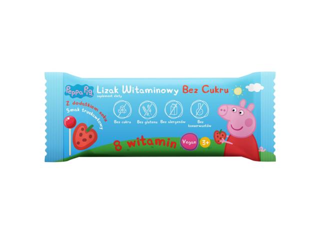 Peppa Pig Lizak smak truskawkowy witaminowy bez cukru interakcje ulotka lizaki  1 szt. | 8 g