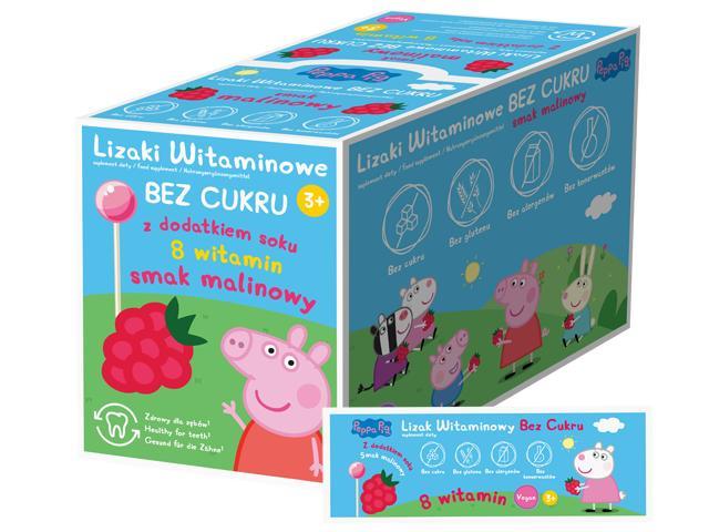 Peppa Pig Lizaki smak malinowy witaminowe bez cukru interakcje ulotka lizaki  50 szt.