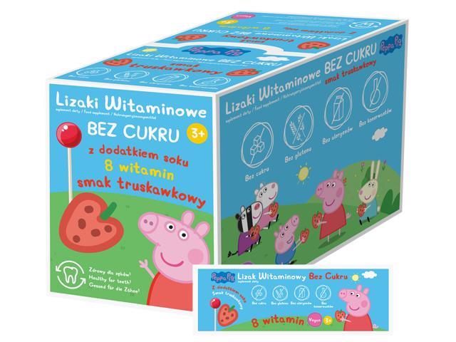 Peppa Pig Lizaki smak truskawkowy witaminowe bez cukru interakcje ulotka lizaki  50 szt.