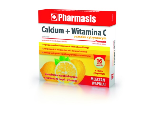 Pharmasis Calcium + Witamina C o smaku cytrynowym interakcje ulotka tabletki  16 tabl.