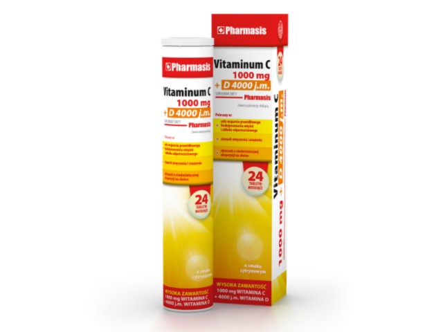 Pharmasis Vitaminum C 1000 mg D 4000 j.m. interakcje ulotka tabletki musujące  24 tabl. | tuba
