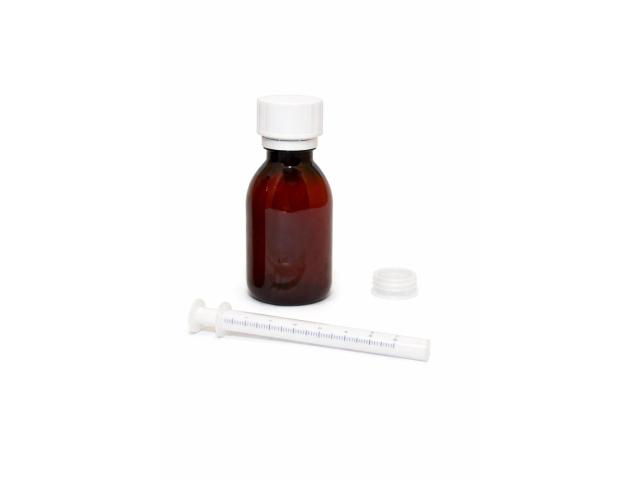 Pharmitis butel. 100 ml jał. z zakr. CR i pierśc. gwaran. PET z adapt. + doz. strzyk. gwint fi 28 mm interakcje ulotka butelka - 1 szt.