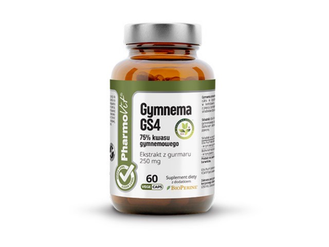 Pharmovit Gymnema GS4 75% Kwasu Gymnemowego clean label interakcje ulotka kapsułki - 60 kaps. (but. ze szkła)