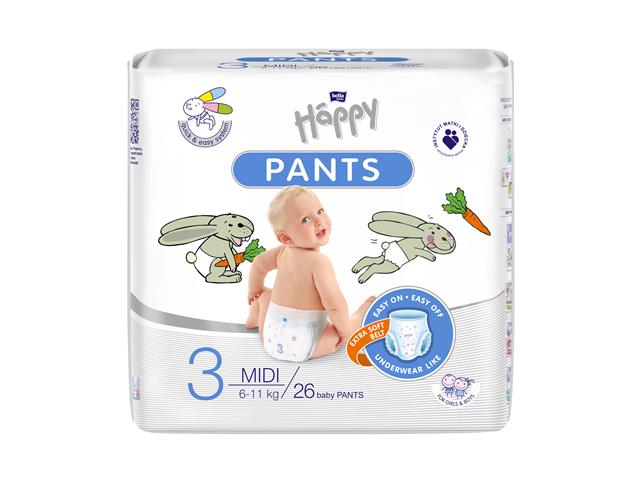 Piel-m. BELLA BABY HAPPY PANTS Midi 6-11kg interakcje ulotka   26 szt.