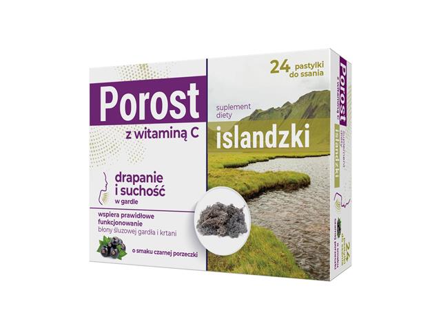 Porost Islandzki Z Witaminą C interakcje ulotka pastylki do ssania  24 pastyl.