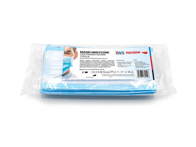 Praesidium Maski medyczne trzywarstwowe niebieskie TYP II interakcje ulotka maseczka ochronna - 2 szt.