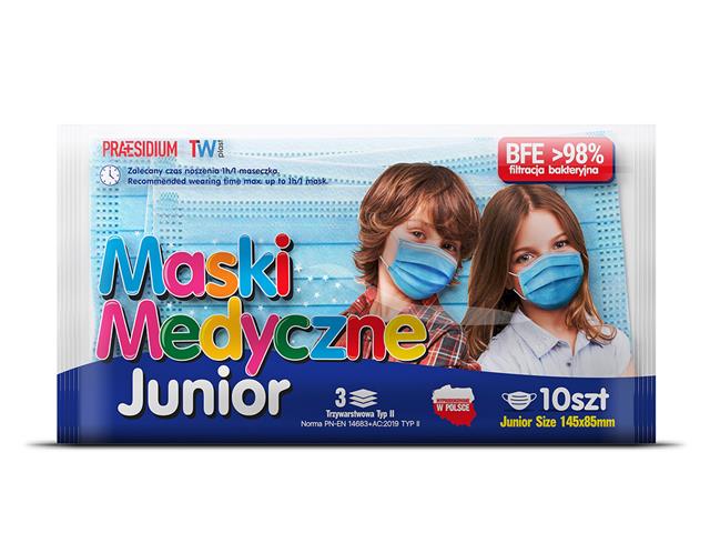 Praesidium Maski medyczne trzywarstwowe TYP II junior size interakcje ulotka   10 szt.