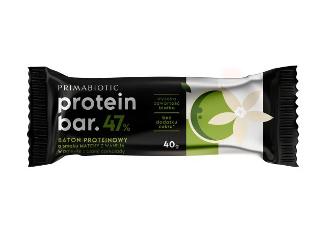 Primabiotic Protein Bar Baton o smaku matchy z wanilią w polewie z białej czekolady proteinowy interakcje ulotka baton  1 szt.