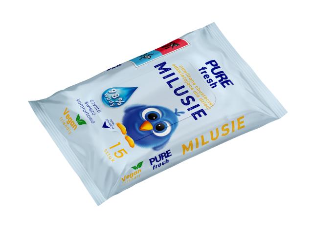 Pure Fresh Milusie Chusteczki dla dzieci nawilżane, odświeżające interakcje ulotka chusteczka 15 szt.