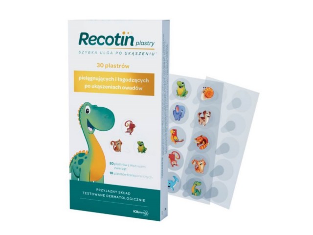Recotin Plastry po ukąszeniach owadów łagodzące i pelęgnujące interakcje ulotka   30 plast.