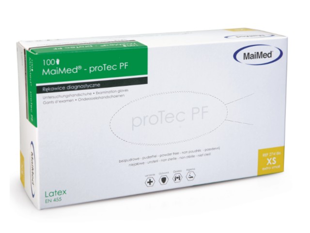 Rękawice lateksowe MaiMed proTec PF gładkie lekko pudrowane (rozm.S) interakcje ulotka rękawice - 100 szt.