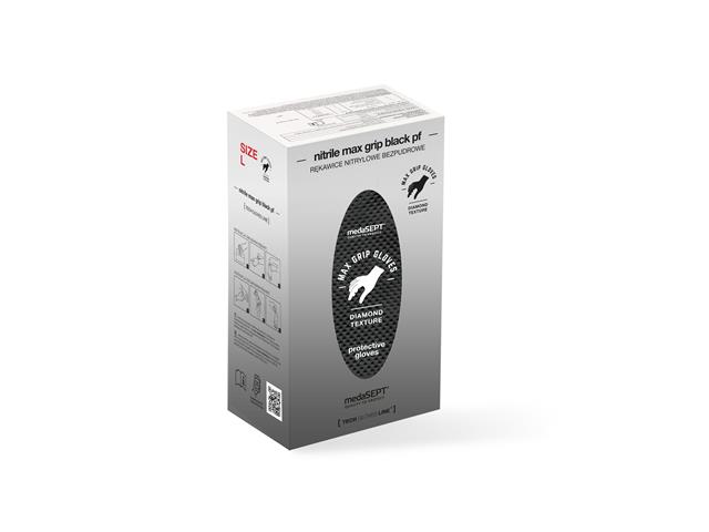Rękawice ochronne MEDASEPT NITRILE MAX GRIP BLACK PF L b/pudrowe interakcje ulotka rękawice  100 szt. (pudeł.)