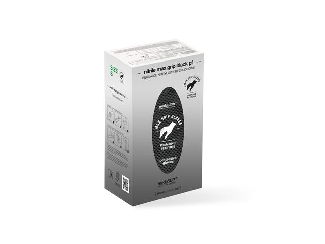 Rękawice ochronne MEDASEPT NITRILE MAX GRIP BLACK PF S b/pudrowe interakcje ulotka rękawice - 100 szt. (pudeł.)
