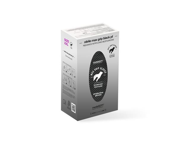 Rękawice ochronne MEDASEPT NITRILE MAX GRIP BLACK PF XXL b/pudrowe interakcje ulotka rękawice - 90 szt. (pudełko)