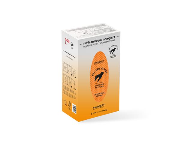 Rękawice ochronne MEDASEPT NITRILE MAX GRIP ORANGE PF L b/pudrowe interakcje ulotka rękawice  100 szt.