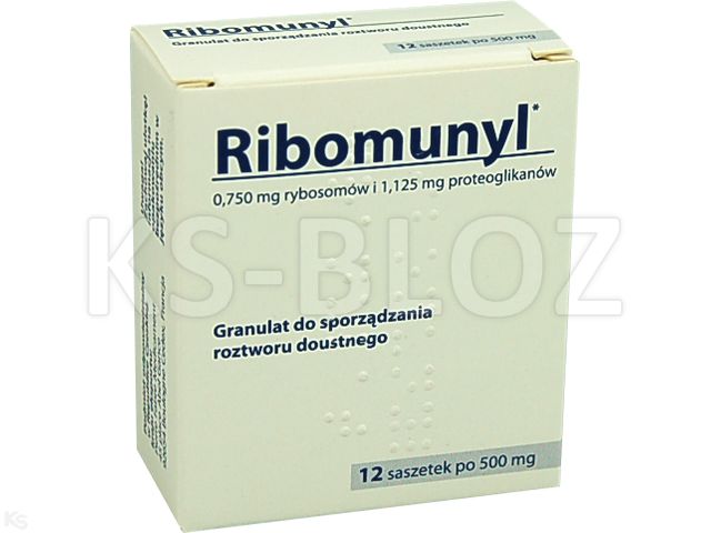 Ribomunyl interakcje ulotka granulat do sporządzania roztworu doustnego (750mcg+1,125mg)/0,5g 12 sasz. po 0.5 g