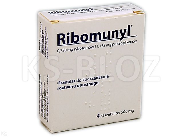 Ribomunyl interakcje ulotka granulat do sporządzania roztworu doustnego (750mcg+1,125mg)/0,5g 4 sasz. po 0.5 g