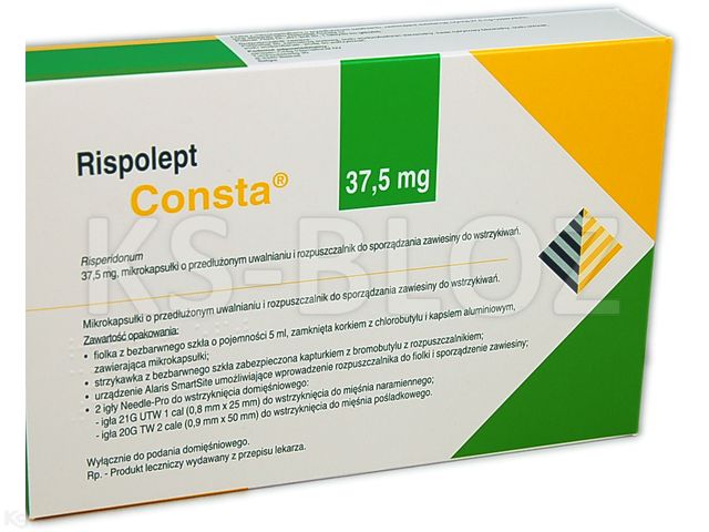 Rispolept Consta interakcje ulotka proszek i rozpuszczalnik do sporządzania zawiesiny do wstrzykiwań o przedłużonym uwalnianiu 37,5 mg 1 fiol. + 1 amp.-strz. (+ 1 urządzenie + 2 igły)