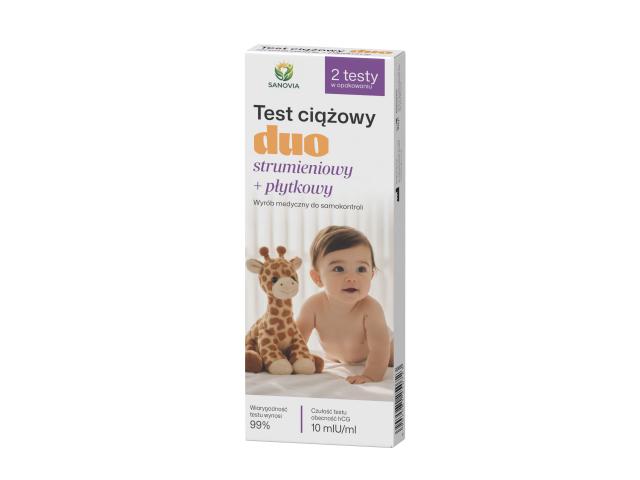Sanovia DUO Test ciążowy strumieniowy + płytkowy 10 mlU/ml interakcje ulotka test ciążowy  2 szt.