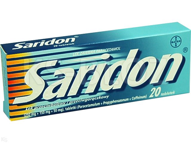 Saridon interakcje ulotka tabletki 250mg+150mg+50mg 20 tabl.