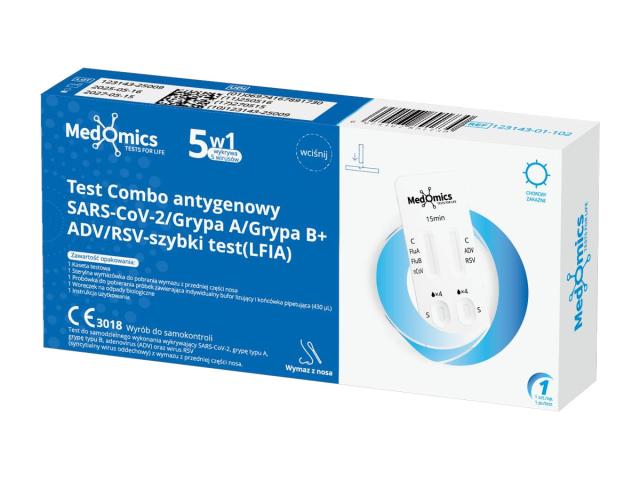 SARS-CoV-2/FluA/FluB + ADV/RSV Antigen Combo Rapid Test kit 5w1 LFIA interakcje ulotka test - 1 szt.