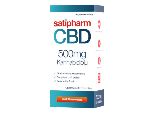 Satipharm CBD 500 mg Kannabidiolu smak cynamonowy interakcje ulotka krople - 10 ml (but.z zakrapl.)