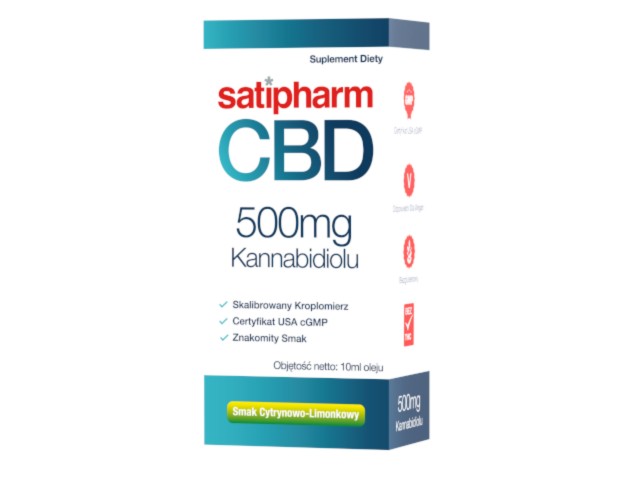 Satipharm CBD 500 mg Kannabidiolu smak cytrynowo-limonkowy interakcje ulotka krople - 10 ml (but.z zakrapl.)