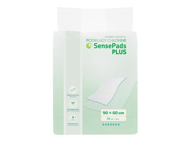 SensePads Plus Podkłady niejałowe chłonne 90 x 60 cm interakcje ulotka podkład - 30 szt.