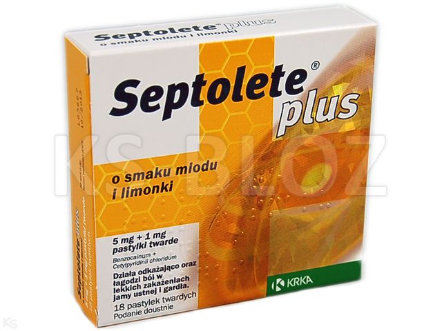 Septolete Plus o smaku miodu, limonki interakcje ulotka pastylki twarde 5mg+1mg 18 pastyl.