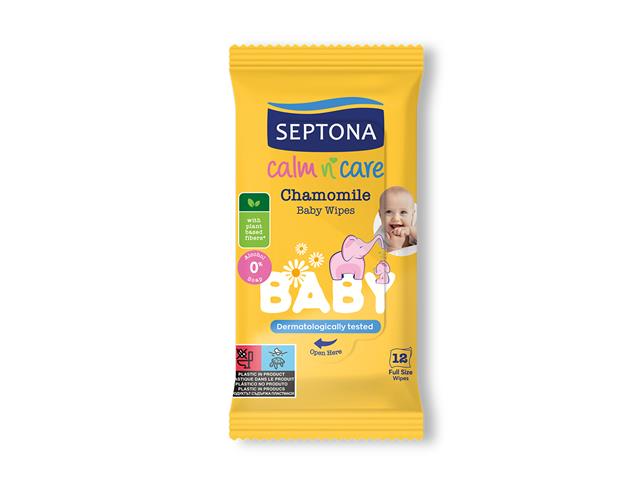 SEPTONA CALM N'CARE BABY CHAMOMILE Nawilżane Chusteczki z rumiankiem interakcje ulotka chusteczka  12 szt.