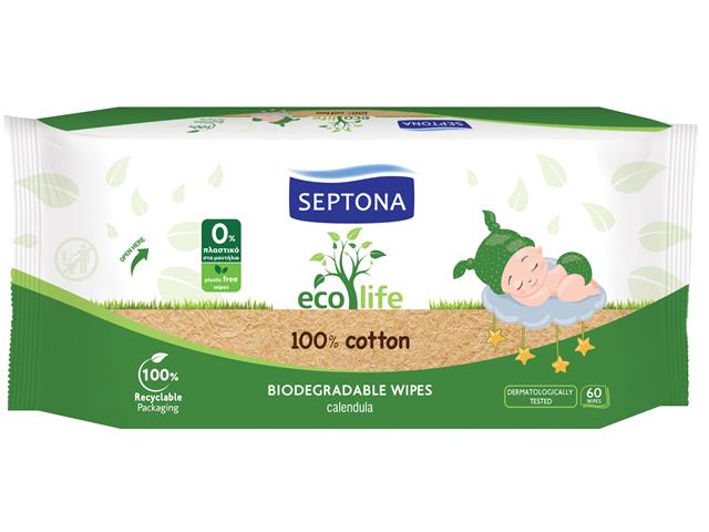 SEPTONA Chusteczki biodegradowalne Eco Life dla dzieci interakcje ulotka chusteczka  60 szt.