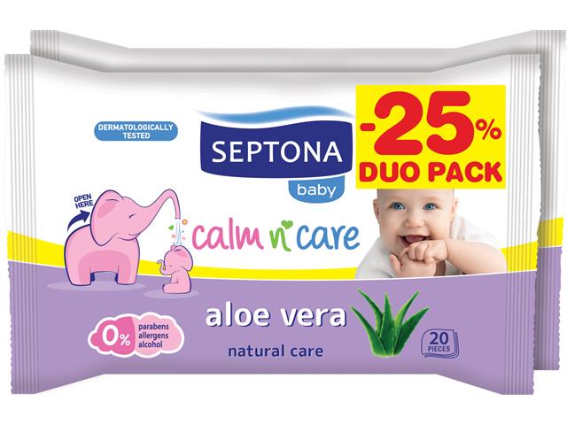 SEPTONA Chusteczki dla dzieci Aloe Vera 2x20 sztuk z rabatem 25% na drugie opakowanie interakcje ulotka chusteczka  40 szt. | 2x20 sztuk