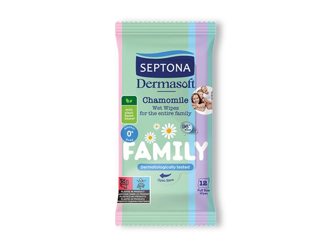SEPTONA DERMASOFT FAMILY CHAMOMILE Nawilżane Chusteczki z rumiankiem interakcje ulotka chusteczka  12 szt.