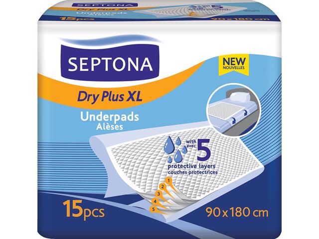 SEPTONA DRY PLUS Podkłady XL o wymiarach 180x90 cm interakcje ulotka podkład - 15 szt.