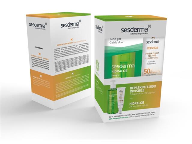 SESDERMA Zestaw REPASKIN Fluido Invisible Fotoprotector SPF50 + HIDRALOE Żel aloesowy interakcje ulotka zestaw - 50 ml + 250 ml