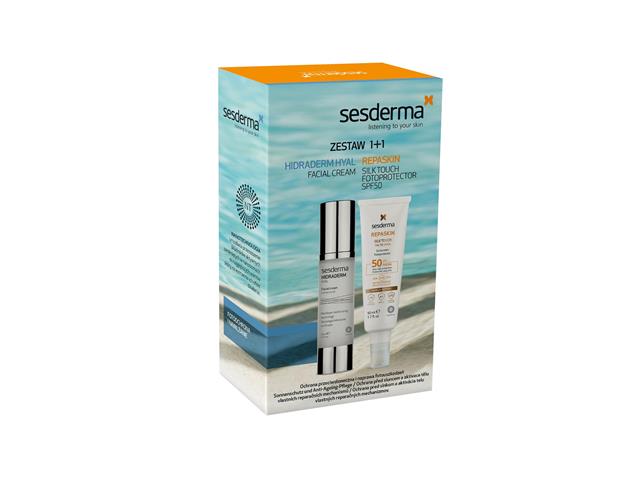 Sesderma Zestaw REPASKIN Silk Touch Fotoprotektor SPF 50 Krem + HIDRADERM Hyal Krem do twarzy interakcje ulotka krem  50 ml + 50 ml