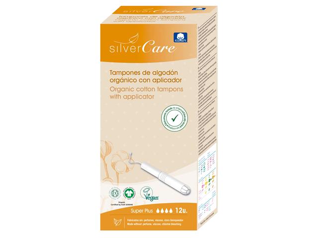 SILVER CARE Tampony hig. Super Plus z aplikatorem 100% bawełny organicznej interakcje ulotka tampon - 12 szt.