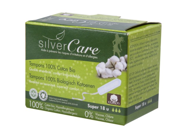 Silver Care Tampony higieniczne super bez aplikatora 100% bawełny organicznej interakcje ulotka tampon  18 szt.