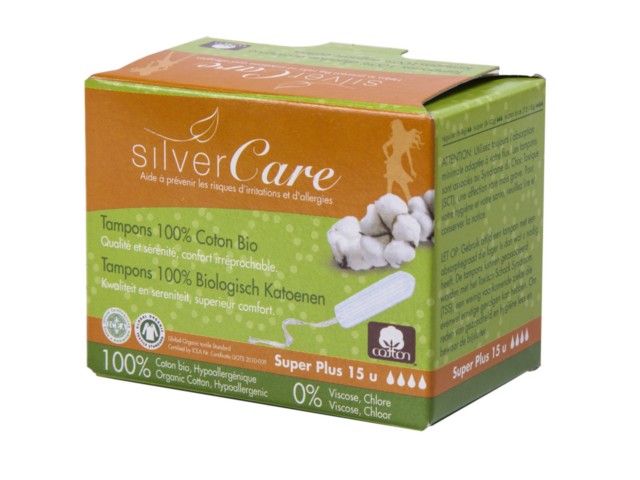 Silver Care Tampony higieniczne super plus bez aplikatora 100% bawełny organicznej interakcje ulotka tampon  15 szt.