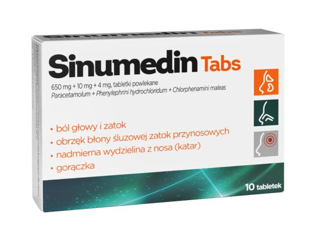 Sinumedin Tabs interakcje ulotka tabletki powlekane 650mg+10mg+4mg 10 tabl.
