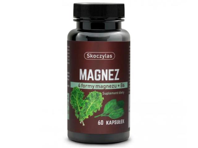 Skoczylas Magnez 4 Formy Magnezu + B6 ze szpinakiem i jarmużem interakcje ulotka kapsułki - 60 kaps. (słoik)