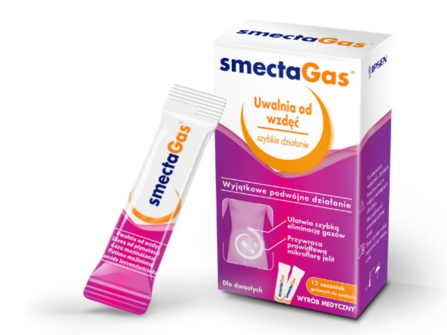 Smecta Gas interakcje ulotka proszek do sporządzania zawiesiny doustnej - 12 sasz.