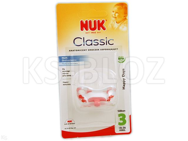 Smocz.NUK HAPPY DAYS silik.uspok. (18-36m) 739997 serca interakcje ulotka smoczek - 1 szt.