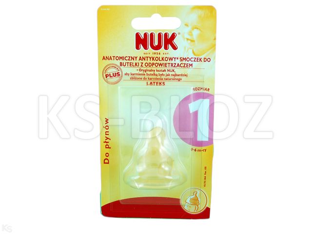 Smocz.NUK n/but.d/płyn. 701064, 1(0-6m) latek.z odpow. interakcje ulotka smoczek - 1 szt.