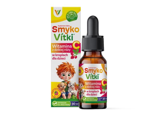 SmykoVitki Witamina C Z Dzikiej Róży dla dzieci smak malinowy bez cukru interakcje ulotka krople doustne - 30 ml