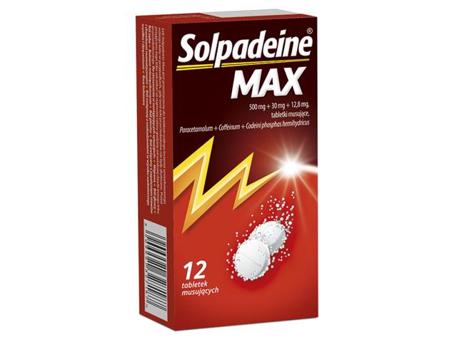Solpadeine Max interakcje ulotka tabletki musujące 500mg+30mg+12,8mg 12 tabl.