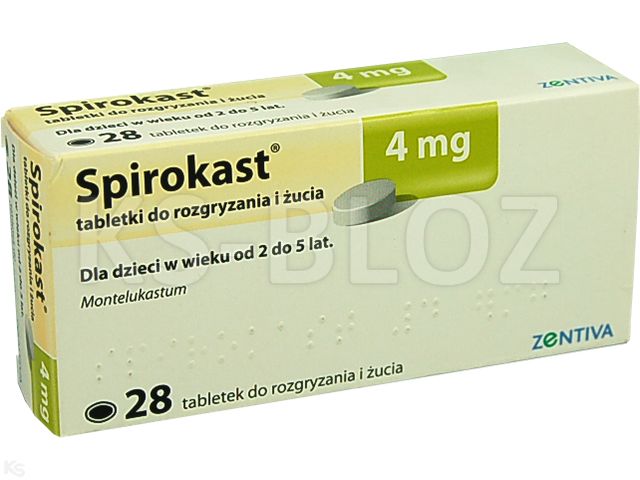 Spirokast interakcje ulotka tabletki do rozgryzania i żucia 4 mg 28 tabl. (blist.)